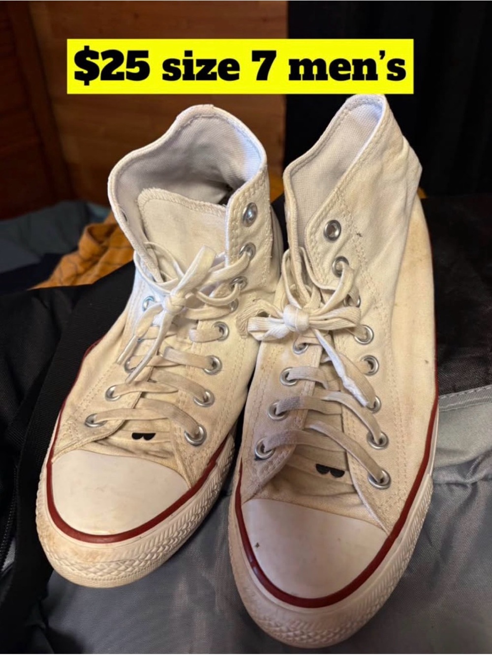 Converse White High-Top Sneakers with Red Stripe
